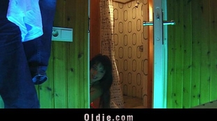 European cutie nailing old man in the sauna jizz shot gulp